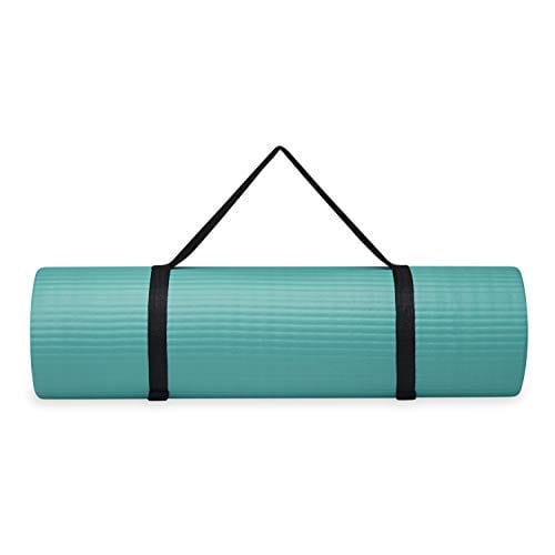 Gaiam Essentials Thick Yoga Mat Fitness & Exercise Mat With Easy-Cinch Yoga Mat Carrier Strap, Teal, 72"L X 24"W X 2/5 Inch Thick