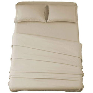 SONORO KATE Bed Sheet Set Super Soft Microfiber 1800 Thread Count Luxury Egyptian Sheets 16-Inch Deep Pocket，Wrinkle -4 Piece (Beige, Queen)