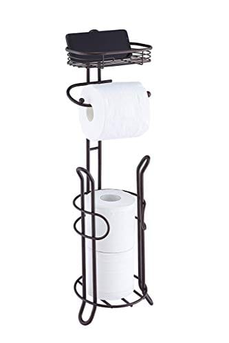 SunnyPoint Bathroom Heavyweight Toilet Tissue Paper Roll Storage Holder Stand with Reserve and Shelve, The Reserve Area Has Enough Space to Store Mega Rolls. (ORB)