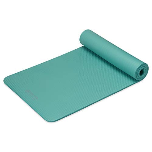 Gaiam Essentials Thick Yoga Mat Fitness & Exercise Mat With Easy-Cinch Yoga Mat Carrier Strap, Teal, 72"L X 24"W X 2/5 Inch Thick