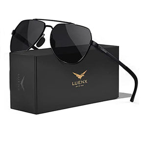 LUENX Aviator Sunglasses Women Polarized Shades Polygon Trendy Flat Gold Lenses Fashion Designer Style