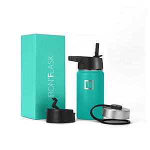 Iron Flask Sports Water Bottle - 14 Oz, 3 Lids (Straw Lid),Vacuum Insulated Stainless Steel, Modern Double Walled