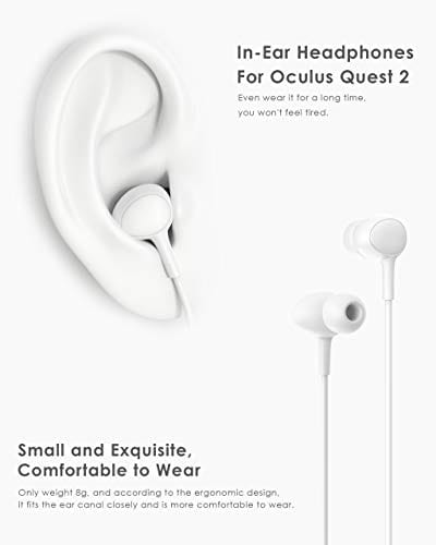 Amavasion VR Gaming Earphones for Oculus Quest 2 (3D 360 Degree Sound) Custom-Length Cable - Quest 2 White