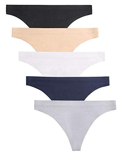VOENXE Seamless Thongs for Women No Show Thong Underwear Women 5-10 Pack (C-5 Pack Basics, X-Small)