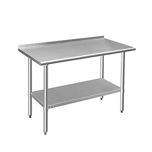 ROCKPOINT Stainless Steel Table for Prep & Work with Backsplash 48x24 Inches, NSF Metal Commercial Kitchen Table with Adjustable Under Shelf and Table Foot for Restaurant, Home and Hotel
