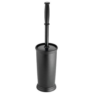 mDesign Compact Freestanding Plastic Toilet Bowl Brush and Holder for Bathroom Storage and Organization - Space Saving, Sturdy, Deep Cleaning, Covered Brush - Black