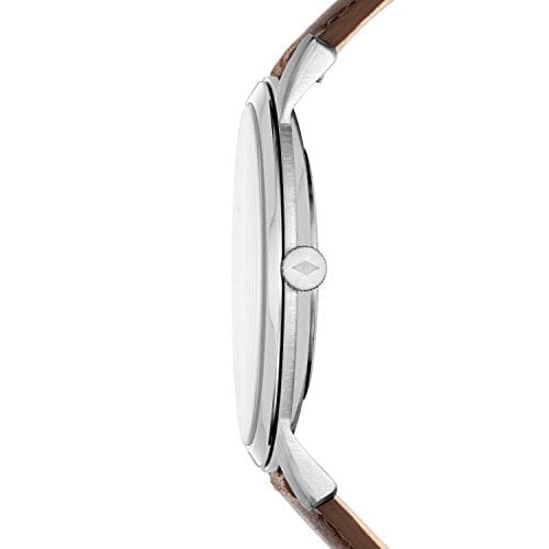 Fossil Men's The Minimalist Quartz Stainless Steel and Leather Three-Hand Watch, Color: Silver, Brown (Model: FS5439)