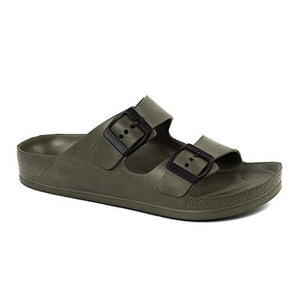 FUNKYMONKEY Women's Comfort Slides Double Buckle Adjustable EVA Flat Sandals (6 M US, Army Green/Sandals)