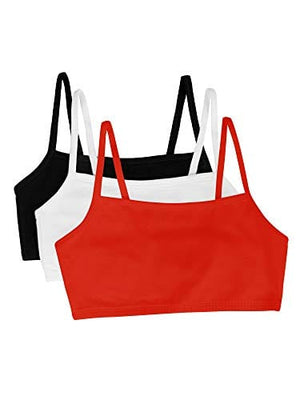 Fruit of the Loom Women's Spaghetti Strap Cotton Pullover Sports Bra, Skinny Stripe/Black Hue/Red Hot, 32
