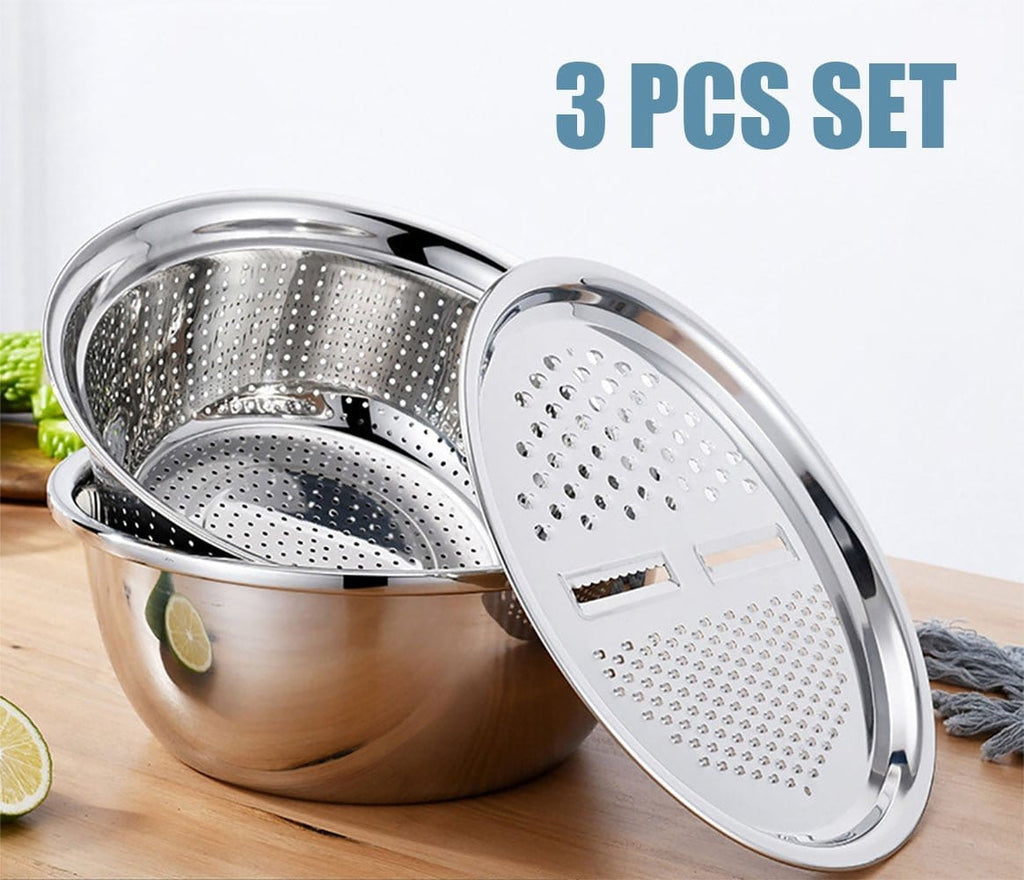 3PCS Multifunctional Stainless Steel Kitchen Graters Vegetable Slicer Vegetable Cutter Drain Basket Set Drain Basin for Fruit|Graters|