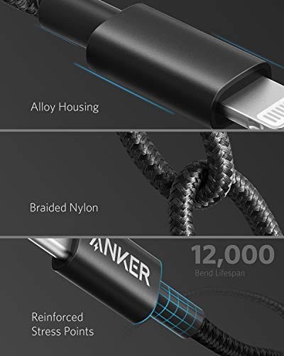 Anker New Nylon USB-C to Lightning Charging Cord for [6ft MFi Certified] for iPhone 12/11 Pro/X/XS/XR / 8 Plus, Supports Power Delivery (Black)