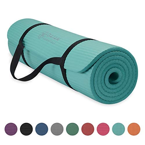 Gaiam Essentials Thick Yoga Mat Fitness & Exercise Mat With Easy-Cinch Yoga Mat Carrier Strap, Teal, 72"L X 24"W X 2/5 Inch Thick