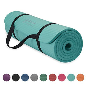 Gaiam Essentials Thick Yoga Mat Fitness & Exercise Mat With Easy-Cinch Yoga Mat Carrier Strap, Teal, 72