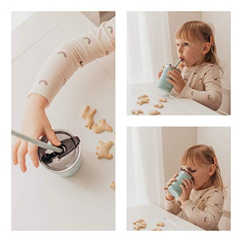 Cupkin Stackable Stainless Steel Cups for Toddlers (EASY to Clean) - Set of 2 Powder Coated Vacuum Insulated Kids Tumblers, 2 BPA Free Lids & 2 Reusable Silicone Straws (Aqua + Perriwinkle, 8.5 OZ)