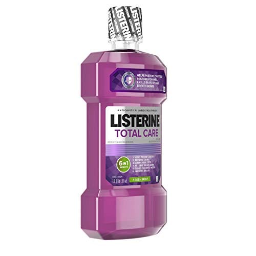 Listerine Total Care Anticavity Mouthwash, 6 Benefit Fluoride Mouthwash for Bad Breath and Enamel Strength, Fresh Mint Flavor, 1 L