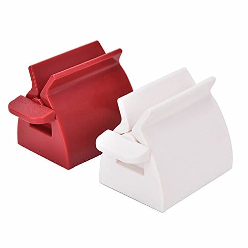 ISKYBOB Set of 2 Rolling Tube Toothpaste Squeezer Dispenser Toothpaste Seat Holder Stand