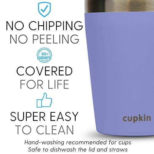 Cupkin Stackable Stainless Steel Cups for Toddlers (EASY to Clean) - Set of 2 Powder Coated Vacuum Insulated Kids Tumblers, 2 BPA Free Lids & 2 Reusable Silicone Straws (Aqua + Perriwinkle, 8.5 OZ)