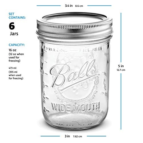 Ball Wide Mouth Mason Jars 16 oz [6 Pack] With mason jar lids and Bands, Ball mason jars 16 oz - For Canning, Fermenting, Pickling - Jar Decor - Microwave/Freeze/Dishwasher Safe + SEWANTA Jar Opener