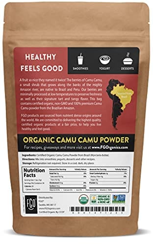Organic Freeze-Dried Camu Powder | 7oz Resealable Kraft Bag | 100% Raw From Brazil | by FGO