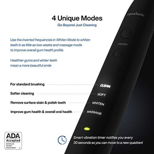 AquaSonic Black Series Ultra Whitening Toothbrush – ADA Accepted Electric Toothbrush - 8 Brush Heads & Travel Case