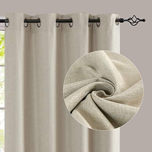 jinchan Linen Textured 95 inch Long Room Darkening Greyish Beige Curtains for Bedroom Light Reducing & Thermal Insulating Curtain Panel One Panel
