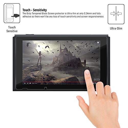 Orzly Glass Screen Protectors compatible with Nintendo Switch - Premium Tempered Glass Screen Protector TWIN PACK