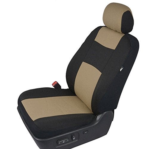 BDK PolyPro Car Seat Covers Full Set in Beige on Black – Front and Rear Split Bench Protection, Easy Install with Two-Tone Accent