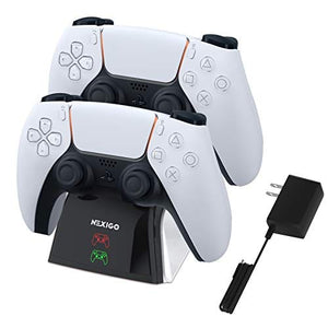 NexiGo Upgraded PS5 Controller Charger, Charging Dock Station for Playstation 5 Dualsense Controllers with LED Indicators, Fast Charging Station with Safety Chip Protection, White
