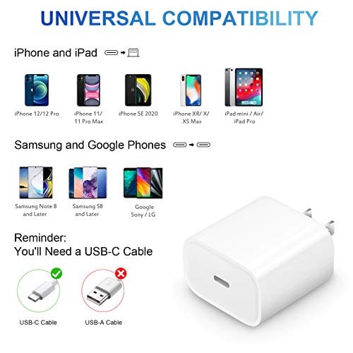 iPhone Fast Charger Cable【Apple MFi Certified】 Lightning Cables 20W PD USB C Wall Charger 2-Pack 6FT Fasting Charging Adapter Compatible with iPhone 12/12 Pro/Max/11/11Pro/XS/Max/XR/X/8/8Plus,iPad
