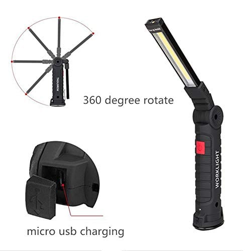 LED Work Light, Coquimbo COB Rechargeable Work Lights with Magnetic Base 360 Degree Rotate and 5 Modes LED Flashlight Inspection Light for Car Repair, Household and Outdoor Use (2 Pack, 27x4.5cm)