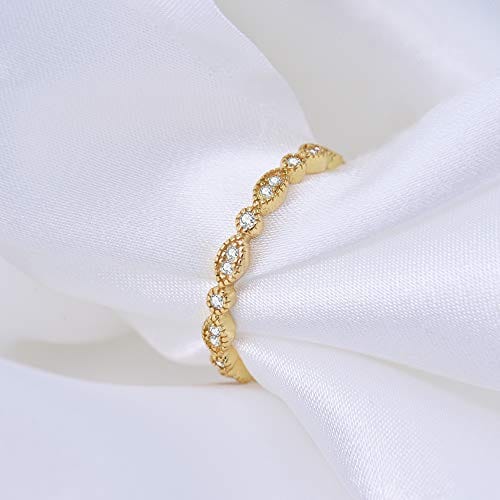 espere Milgrain Marquise & Round Cubic Zirconia Half Eternity Ring Stacking Infinity Wedding Band Sterling Silver 18K Gold Plated Size 4