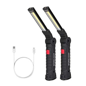 LED Work Light, Coquimbo COB Rechargeable Work Lights with Magnetic Base 360 Degree Rotate and 5 Modes LED Flashlight Inspection Light for Car Repair, Household and Outdoor Use (2 Pack, 27x4.5cm)