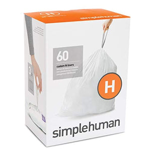 simplehuman Code H Custom Fit Drawstring Trash Bags, 30-35 Liter / 8-9 Gallon, White, 60 Count, 60, 60