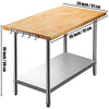 VEVOR Maple Top Work Table, 36 x 24 Inches Stainless Steel Kitchen Prep Table Wood, 1.5 Inch Thick Kitchen Maple Table with Lower Shelf and Feet, Stainless Steel Table for Home and Kitchen