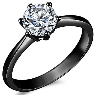 1.0 Carat Classical Stainless Steel Solitaire Engagement Ring (Black, 3)