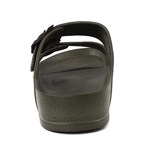 FUNKYMONKEY Women's Comfort Slides Double Buckle Adjustable EVA Flat Sandals (6 M US, Army Green/Sandals)