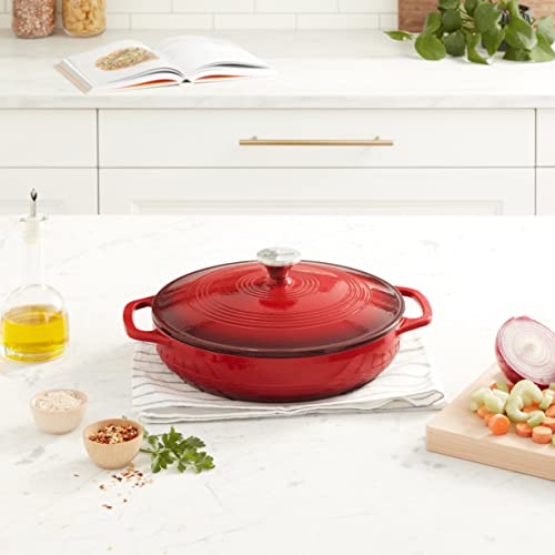 Lodge 3.6 Quart Cast Iron Casserole Pan. Red Enamel Cast Iron Casserole Dish with Dual Handles and Lid (Island Spice Red)