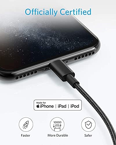 Anker 6ft Premium Nylon Lightning Cable [2-Pack], MFi Certified for iPhone Chargers, iPhone SE/Xs/XS Max/XR/X / 8 Plus / 7/6 Plus, iPad Pro Air 2, and More(Black)