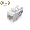 Cable Matters UL Listed 25-Pack Slim Profile 90 Degree Cat 6, Cat6 RJ45 Keystone Jack with Keystone Punch Down Stand in White