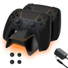 NexiGo Upgraded PS5 Controller Charger with Thumb Grip Kit, Fast Charging AC Adapter, DualSense Charging Station Dock for Dual Playstation 5 Controllers with LED Indicator, Black