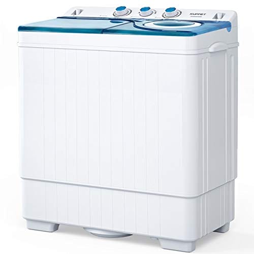 KUPPET Compact Twin Tub Portable Mini Washing Machine 26lbs Capacity, Washer(18lbs)&Spiner(8lbs)/Built-in Drain Pump/Semi-Automatic (White&Blue)