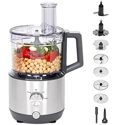 GE Food Processor | 12 Cup | Complete With 3 Feeding Tubes & Stainless Steel Accessories