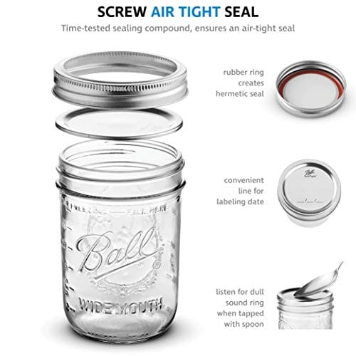 Ball Wide Mouth Mason Jars 16 oz [6 Pack] With mason jar lids and Bands, Ball mason jars 16 oz - For Canning, Fermenting, Pickling - Jar Decor - Microwave/Freeze/Dishwasher Safe + SEWANTA Jar Opener