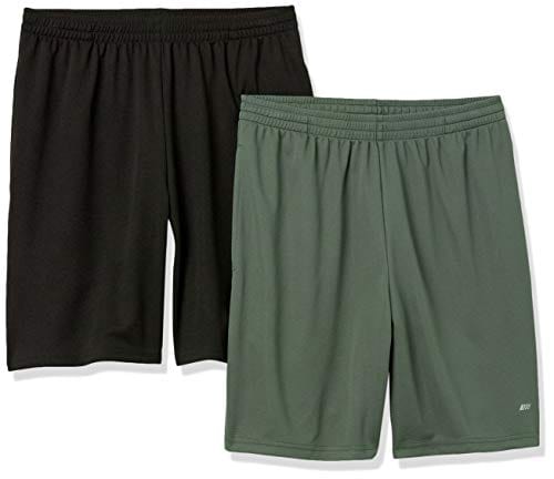 Amazon Essentials Men's 2-Pack Loose-Fit Performance Shorts, Olive/Black, Large