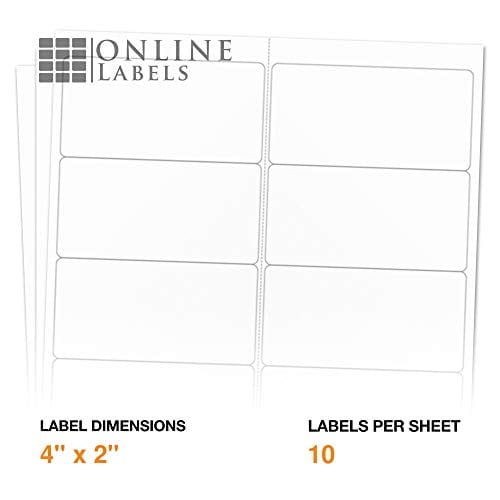 4 x 2 Rectangle Mailing Labels - Permanent, White Matte - Address, Shipping, Gift Labels - Pack of 100 Labels, 10 Sheets - Inkjet/Laser Printers - Online Labels