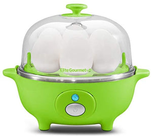 Elite Cuisine EGC-007G Maxi-Matic ~ ~ Electric Egg Poacher, Omelet, Scrambled Eggs & Soft, Medium, Hard-Boiled Egg Boiler Cooker with Auto-Shut off and Buzzer, 7 Egg Capacity, Green