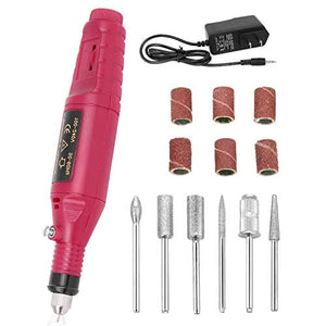 InnoLife Nail Art Drill Treatments KIT Machine Electric File Buffer Bits Acrylics 6 File Pedicure Hands & Nails Repair (110V US Plug) - Pink
