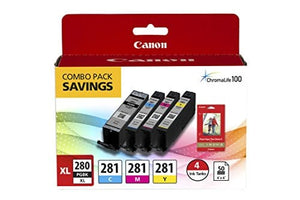 Canon PGI-280XL PGBK/CLI-281CMY, 50 Sheets PP-301 Combo Pack Compatible to TR8520, TR7520, TS9120 Series,TS8120 Series, TS6120 Series, TS9521C, TS9520, TS8220 Series, TS6220 Series