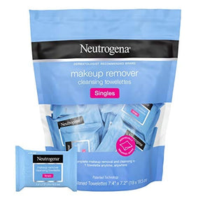 Neutrogena Facial Cleansing Towelette Singles, Daily Face Wipes to Remove Dirt, Oil, Makeup & Waterproof Mascara, Gentle, Alcohol-Free, Individually Wrapped, 20 Count