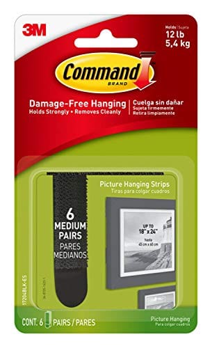 Command Picture Hanging Strips, Medium, Black, 6-Pairs, 12-Strips, Decorate Damage-Free